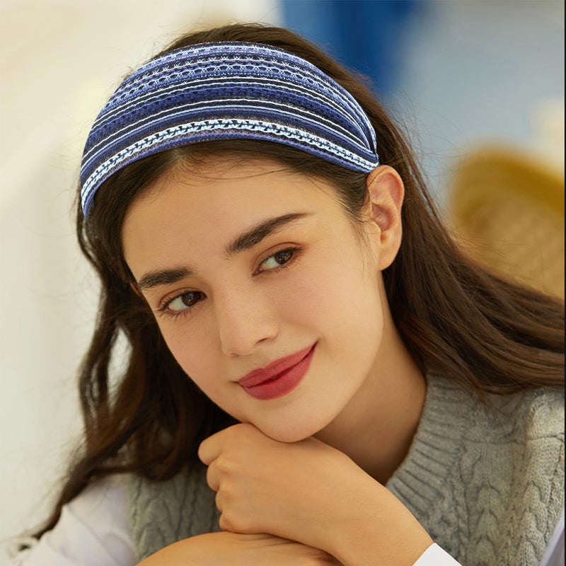 ACO-UINT Boho Headbands, Non-slip Wide Headbands for Women, Teeth Fashion Hairbands Hair Accessories for Women Girls (Blue, 1 Count) - Image 3